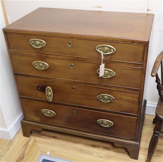 A four drawer George III caddy moulded top chest of drawers, marked on back Capt. Abbitson, 11th Royal Dragoon W.85cm